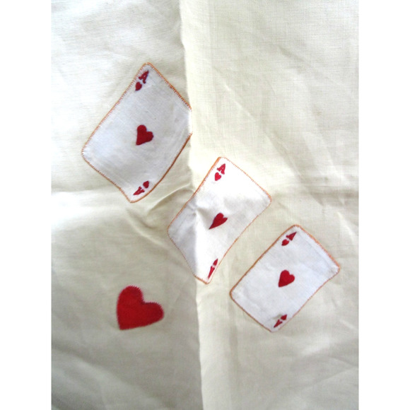 VTG George B Tan Hand Embroidered Playing Card Table Cloth Cover 33" x 33" - Picture 9 of 14